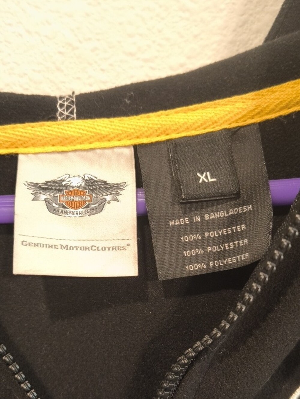 Harley-Davidson Black Hoodie with Yellow Hood Trim XL - Picture 2 of 4